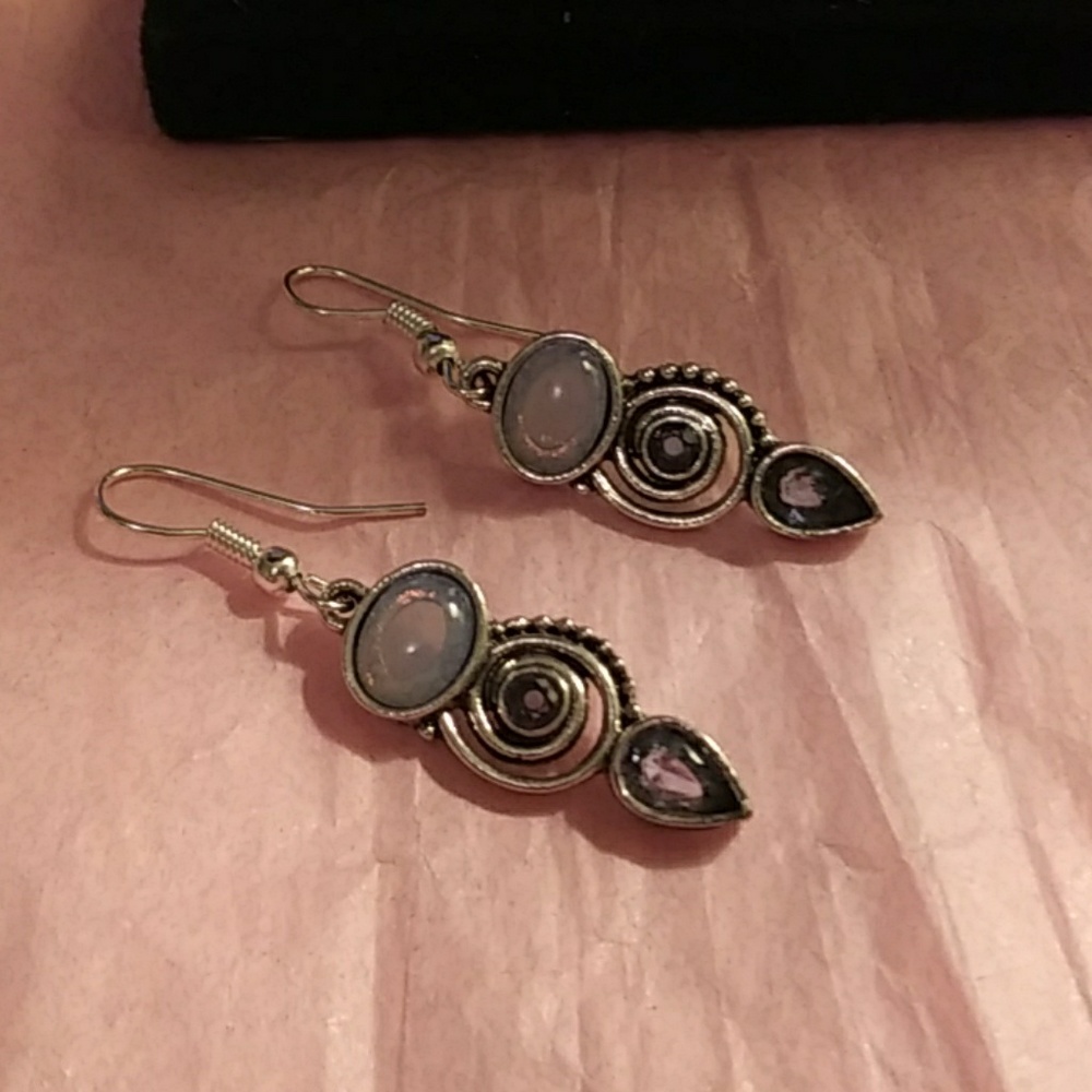 DROP DANGLE EARRINGS(OPAL&LIGHT SAPPHIRE